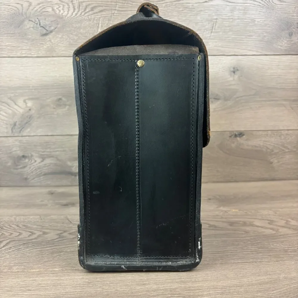 Cathey Enterprises Inc. Vintage Black Leather Briefcase Locking Flap Cowhide Bag